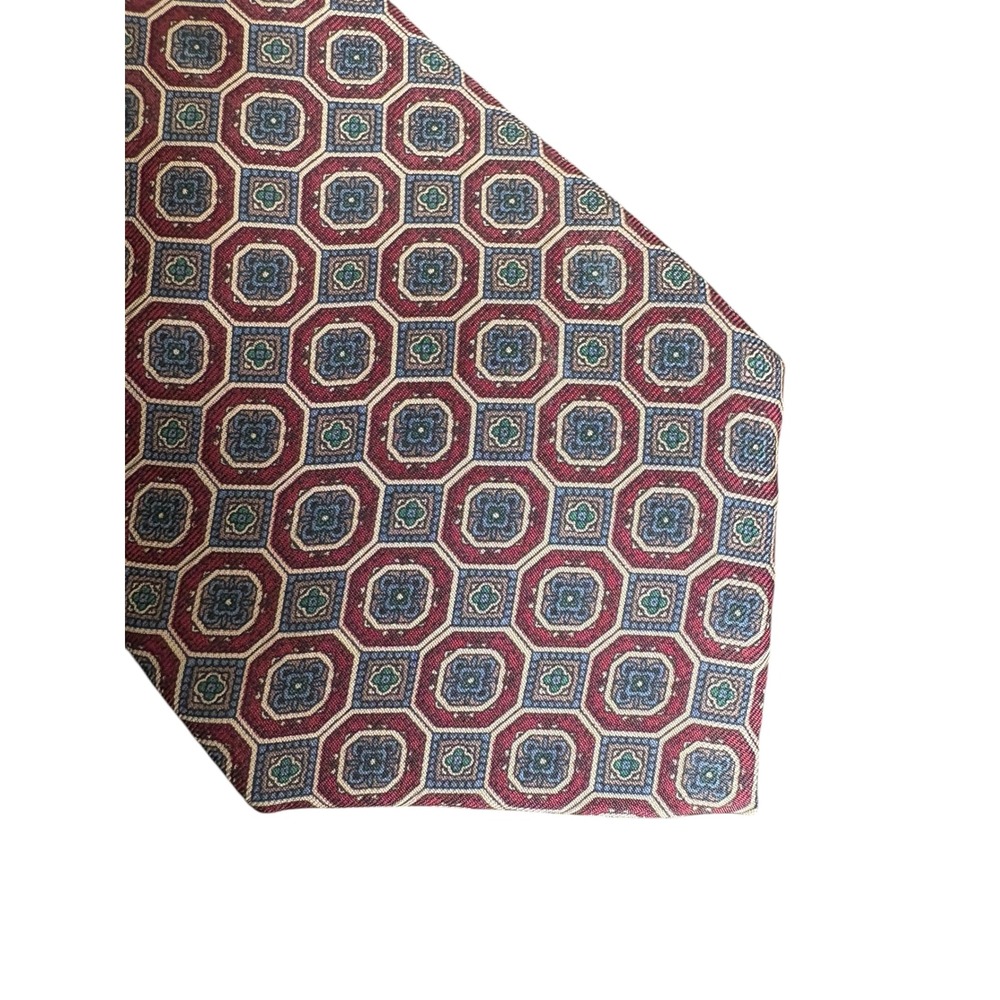 Vintage Lazarus Retro Geometric Necktie Burgundy‎ Blue Wide Tie 58" x 3.5"